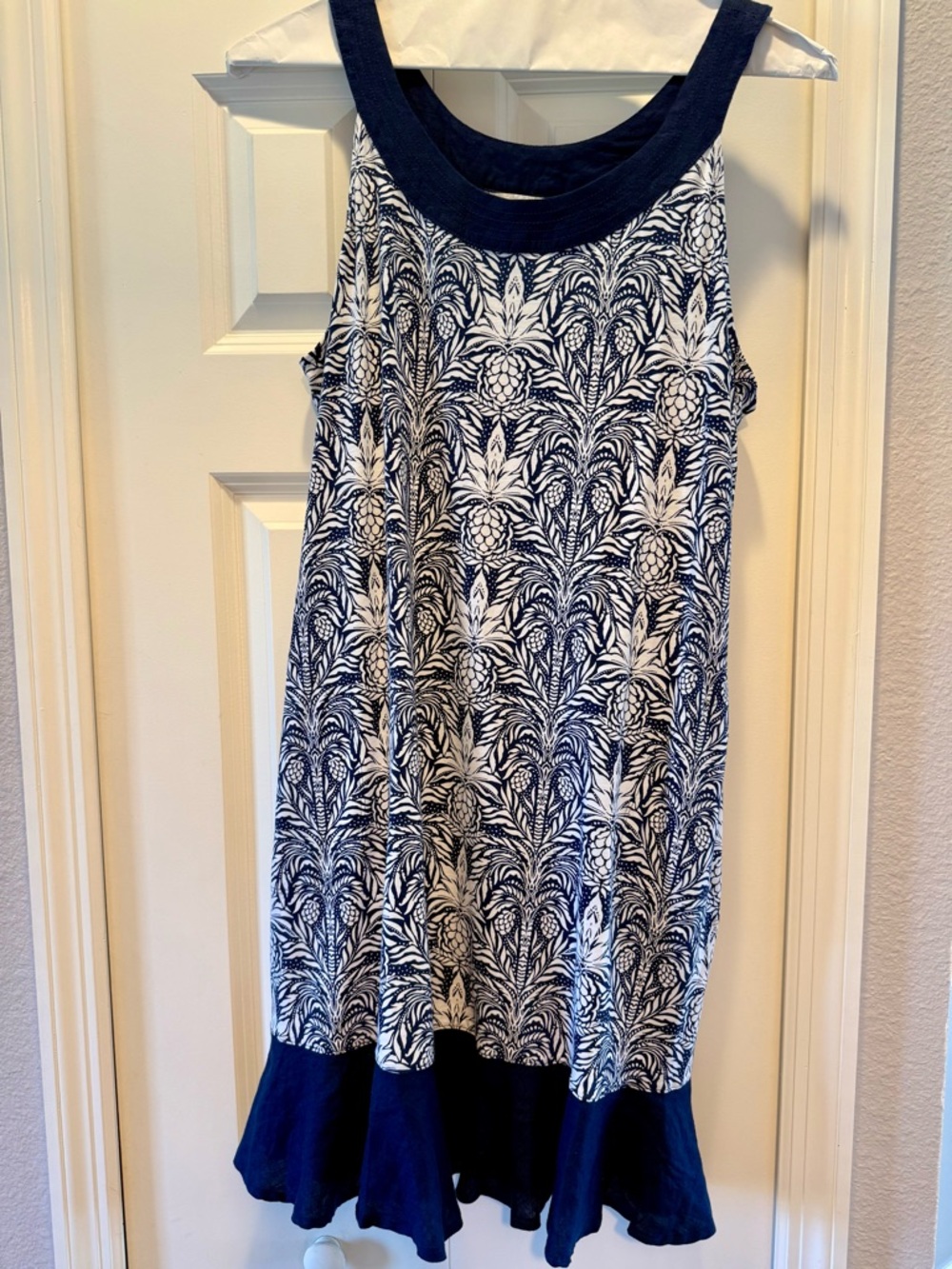 Tommy Bahama Navy & White Printed Tank Dress with Ruffle Hem
